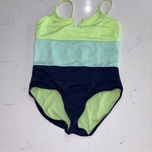 Girls Colorblock Swimsuit in Green and Blue - Large